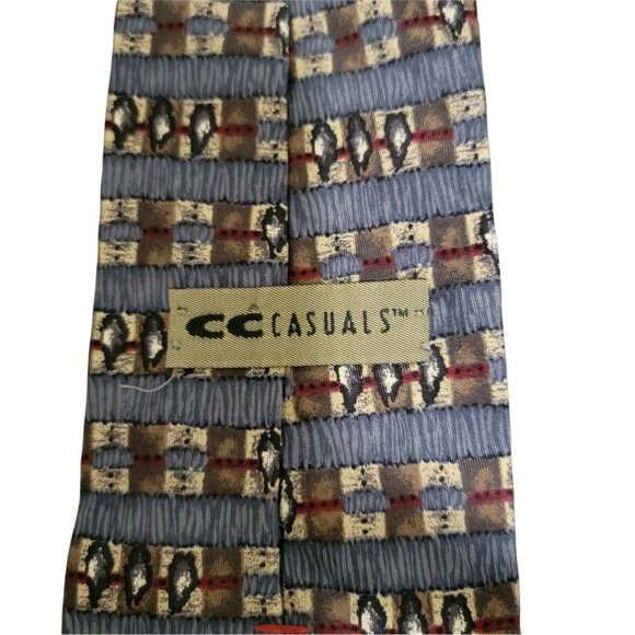 CC Casuals Italian Silk Tie Striped Geometric Blue Brown Mens Necktie Business - Picture 2 of 4